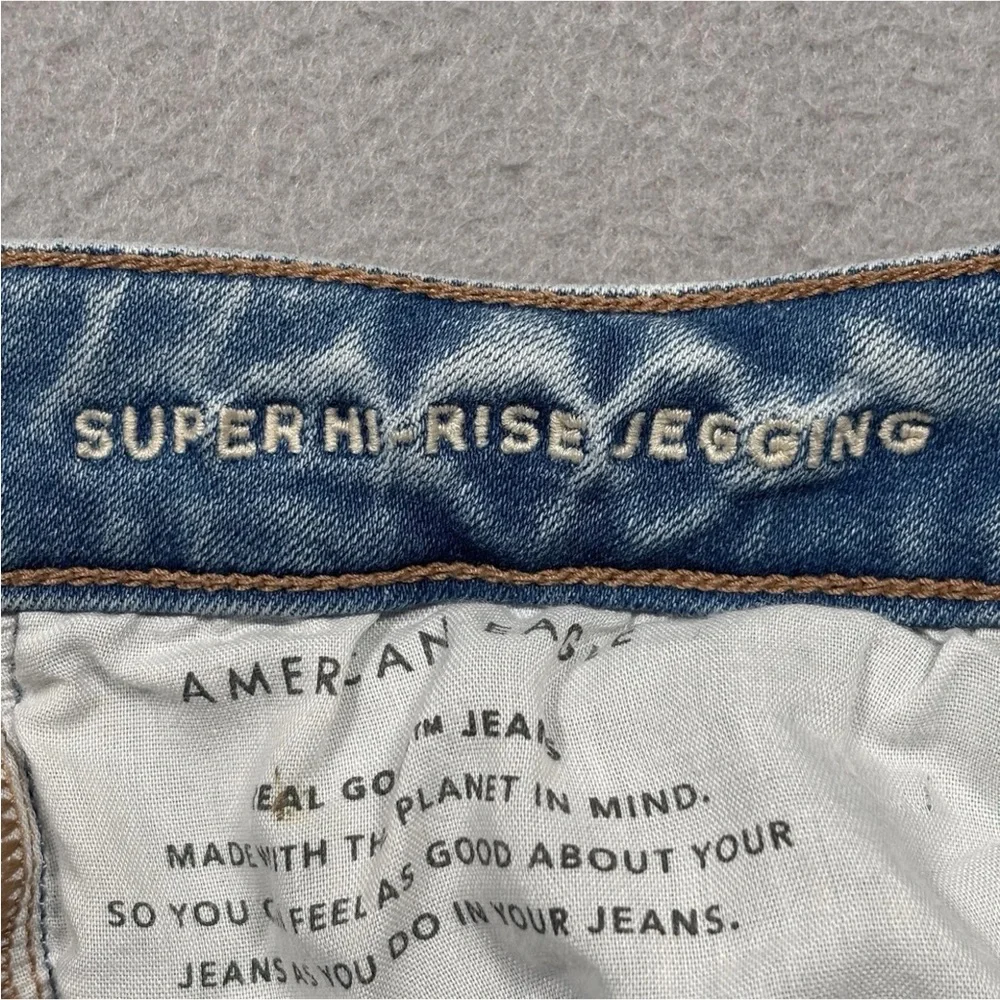 American Eagle Denim Super High-Rise Jegging Women 12 Light Blue Distressed - Picture 7 of 11